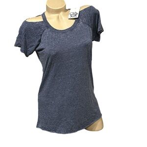 Chaser Cold Shoulder Top Short Sleeve Blue Grey Medium NEW NWT Burnout